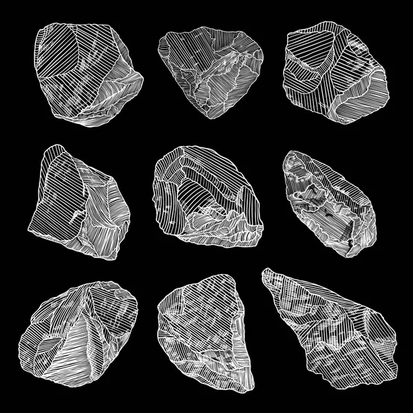 Pietra Roccia Stile Disegnato Mano Una Grande Serie Massi Diversi — Vettoriale Stock