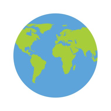 Earth simgesini, trendy düz tarzında beyaz arka plan üzerinde izole küre. Dünya gezegen Dünya Haritası. Vektör.