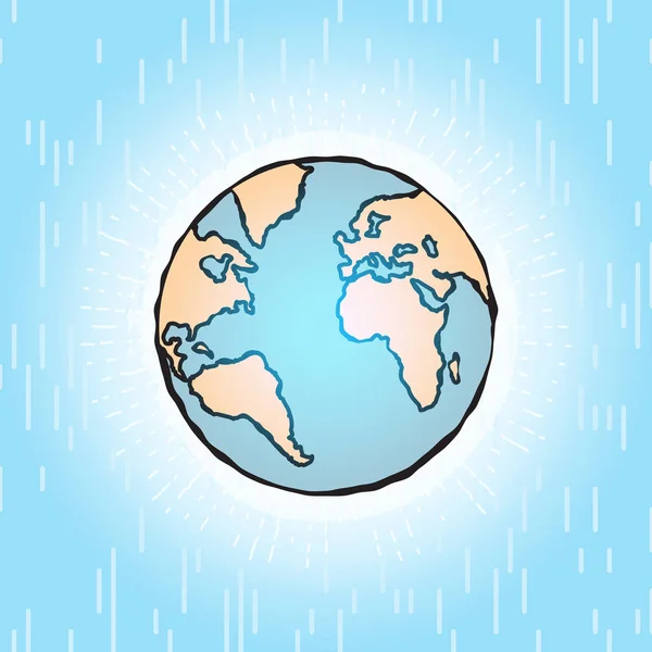 地球仪图标地球行星闪耀在蓝色的空间与太阳射线 全球世界标志 地球日符号 — 图库矢量图片