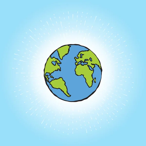Globo Icono Planeta Tierra Brillando Espacio Azul Con Los Rayos — Archivo Imágenes Vectoriales