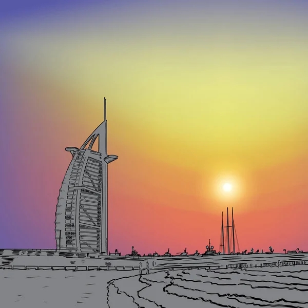 Der Burj Arab Turm Der Arabs Luxuriöses Hotel Dubai Vereinte — Stockvektor