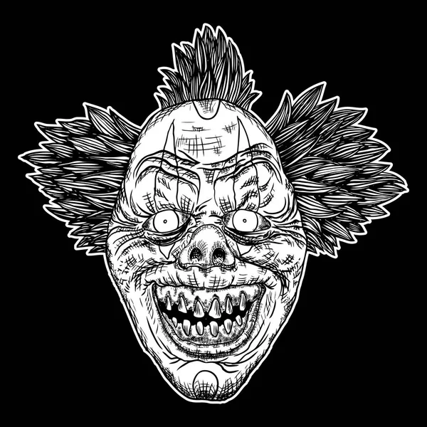 Monstruo Payaso Aterrador Malvado Con Nariz Grande Dientes Afilados Blackwork — Vector de stock