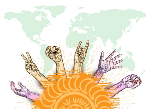 Gemeinsam Oder Als Freiwillige Partner Handgezeichnete Tuschestreifen Verbinden Die Hände — Stockvektor