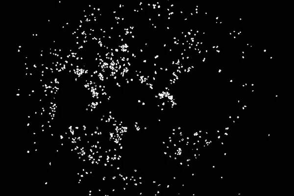 黒の背景に分離された抽象的なザラザラした質感 平面図です ほこり 砂の打撃やパン粉 平らな面やテーブルの上に広がる塩やアーモンド 小麦粉など食品のフレークのシルエット — ストックベクタ