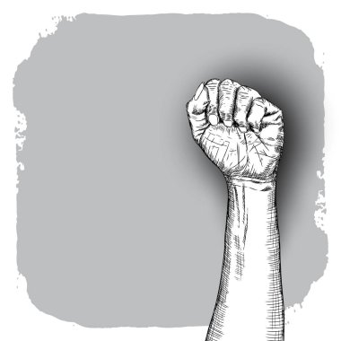 Uluslararası kadın gün. Çeşitlilik yumruk kaldırdı. Mürekkep sanat metin için boş grunge yer ile. Vektör.