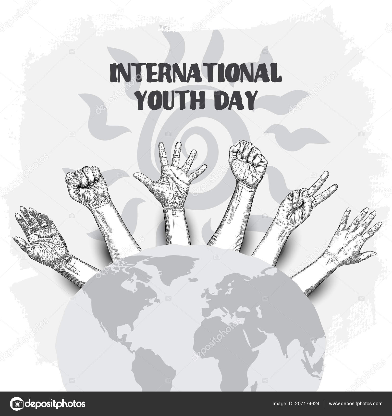 International Youth Day Design Annual August Celebration Hand Drawn Sketch Stock Vector Image By C Goldenshrimp 207174624