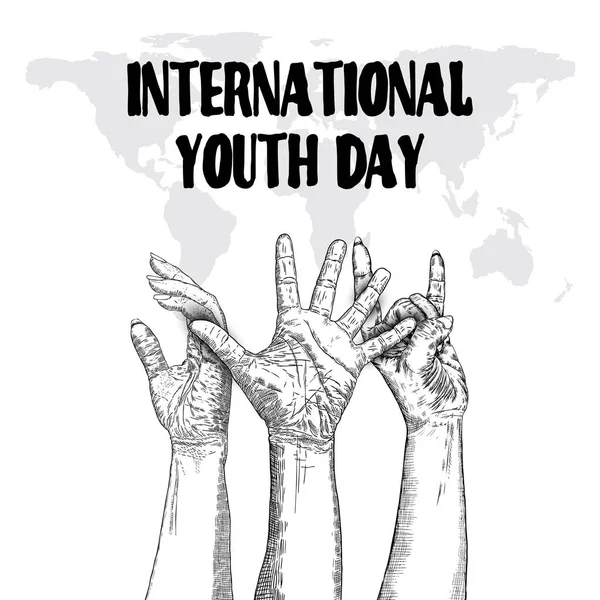 Mezinárodní Den Mládeže Design Každoroční Srpnové Oslavy Ručně Nakreslený Koncept — Stockový vektor