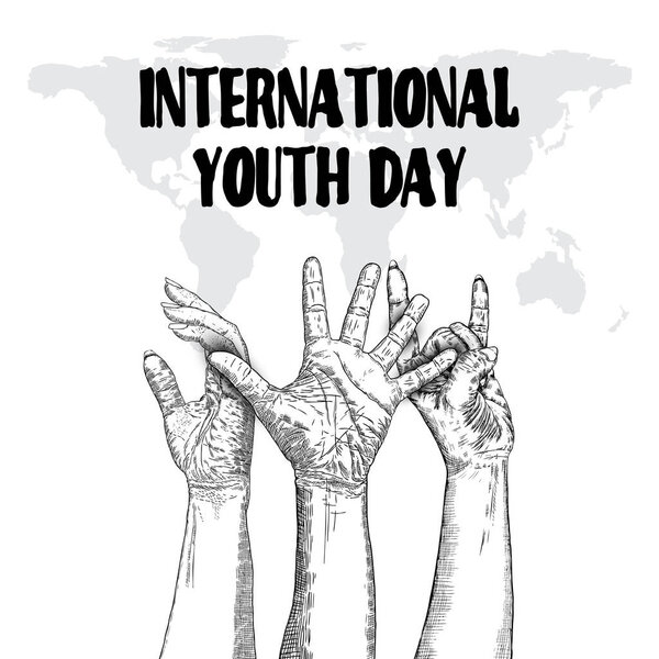 International Youth day design on annual 12 August celebration. Hand drawn sketch concept. Design of friendship day. Friends day. Vector. 
