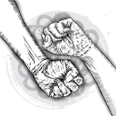 Erkek vs kadın, çatışma ve rekabet kavramı. Cinsiyet eşitsizliği ve kötüye. Kalıplaşmış karşı mücadele. Mürekkep sanat. Vektör.