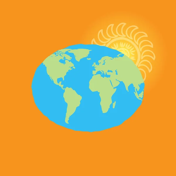 Earth Illustration Cartoon Sun Globe Orb Hemisphere Shape Sketch Color — Stock Vector