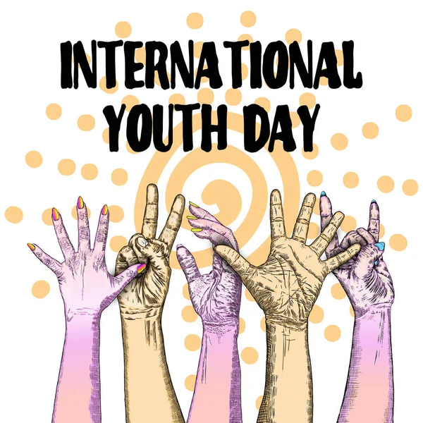 Διεθνής Ημέρα Νεολαίας Σχεδιασμός Για Την Ετήσια Γιορτή Αυγούστου Χειροποίητο — Διανυσματικό Αρχείο