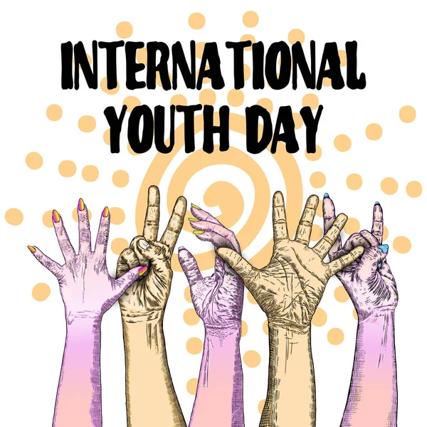 International Youth Day Design Annual August Celebration Hand Drawn Sketch — Stock Vector