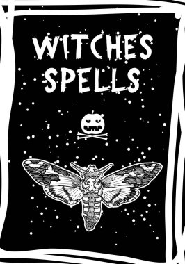 Geleneksel Cadılar Bayramı öğe ve ürkütücü parti sembol siyah arka plan üzerine izole. Cadılar Bayramı siyah çizilmiş kutlama kartları flayer özniteliklere sahip. Afiş, poster tasarlamak vektör.