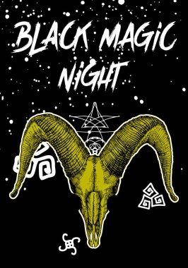 Yaratıcı siyah Cadılar Bayramı kartı veya arka plan kafatası ile yazı el. Özel tebrik, sözcük veya tümcecik. Vektör.