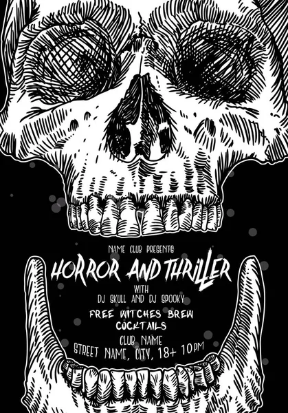 Elegant Alb Negru Poster Invitație Halloween Carte Fundal Cranii Șablon — Vector de stoc