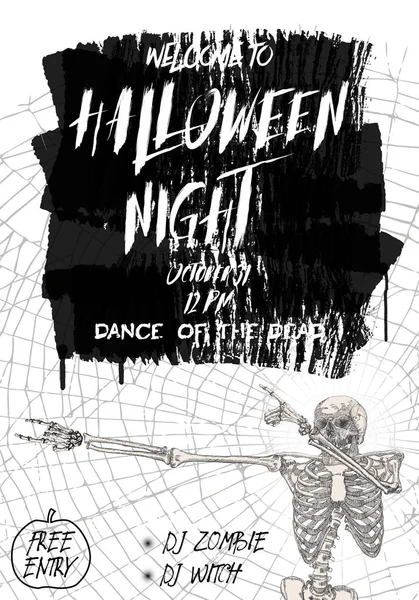 Halloween Vertikalen Hintergrund Mit Skeletten Tanzen Tupfen Flyer Oder Einladungsvorlage — Stockvektor