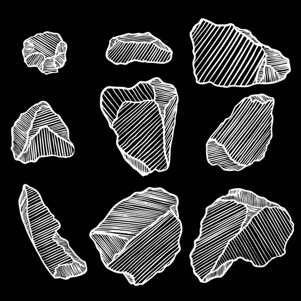 Gran Conjunto Bocetos Dibujados Mano Realistas Piedras Rocas Diferentes Piedras — Vector de stock