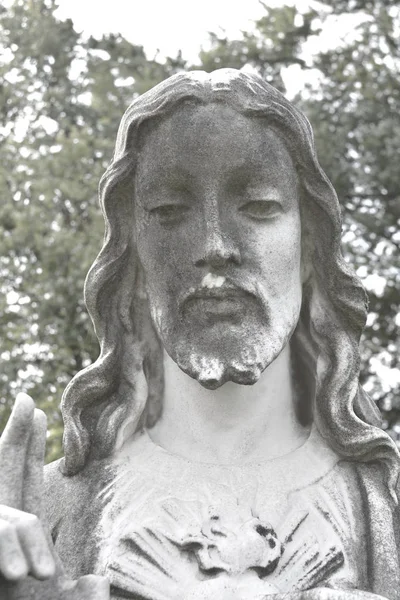 Obere Hälfte Marmorstatue Des Heiligen Herzens Jesus Jesus Christus Steinskulptur — Stockfoto