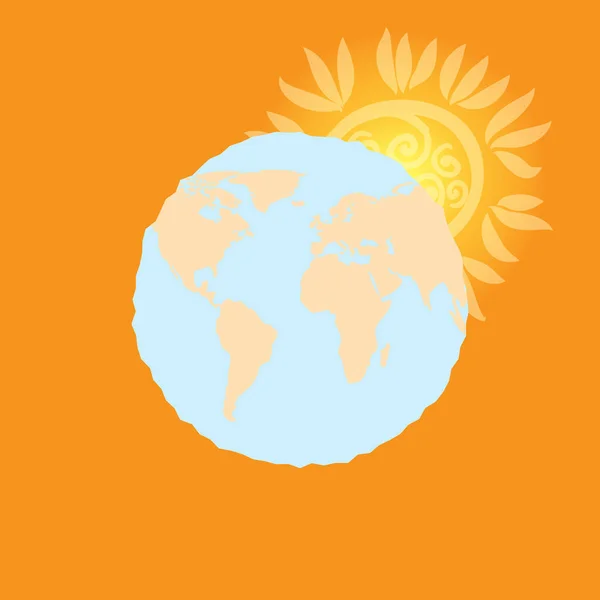 태양으로의 글로브 라운드 오렌지에 스케치 지구의 예술입니다 — 스톡 벡터