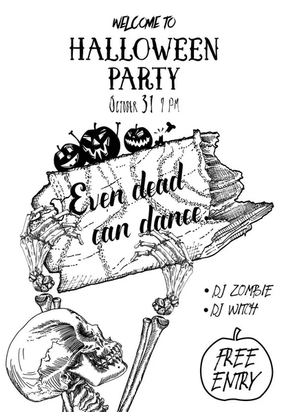Halloween Party Plakat Handgezeichnete Einladungskarte Für Die Halloween Feiertage Mit — Stockvektor
