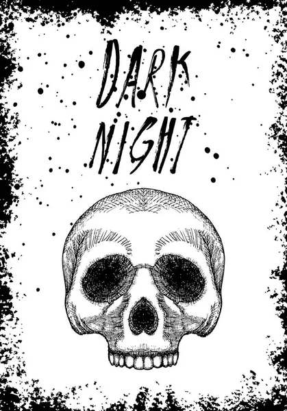 Tarjeta Noche Halloween Con Cráneo Volantes Invitación Negro Dibujados Mano — Archivo Imágenes Vectoriales