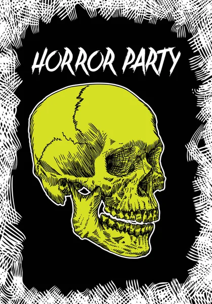Tarjeta Noche Halloween Con Cráneo Volantes Invitación Negro Dibujados Mano — Archivo Imágenes Vectoriales
