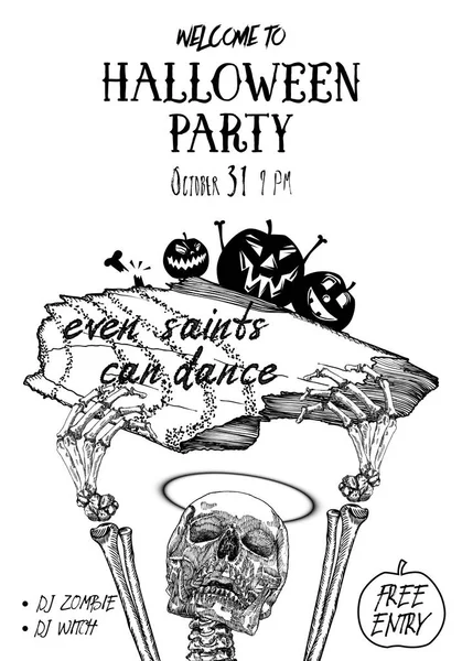 Halloween Party Poster Hand Getekend Uitnodiging Wenskaart Voor Halloween Vakantie — Stockvector