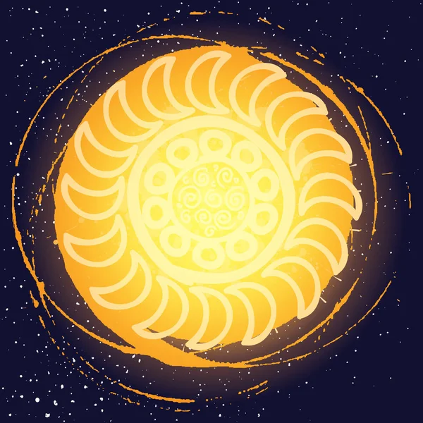 Dekorativní Orientální Styl Slunce Nebo Měsíce Temný Prostor Hvězdami Sun — Stockový vektor