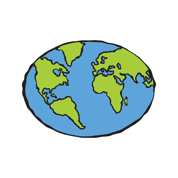 地球插画卡通 球体圆半球形状素描在白色被隔绝的颜色 手绘线条黑色墨手画会徽 艺术涂鸦风格笔在纸上 — 图库矢量图片
