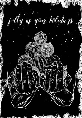 Noel tebrik kartı tasarım çerçeve ve hat illüstrasyon yazma. Vektör.