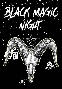 Yaratıcı siyah Cadılar Bayramı kartı veya arka plan kafatası ile yazı el. Özel tebrik, sözcük veya tümcecik. Vektör.