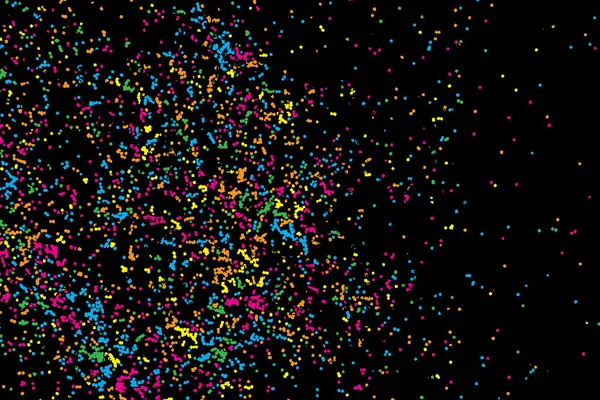 五颜六色的五彩纸屑爆炸 粒状的闪光和洒 抽象假日例证 在黑色背景上隔离 在白色背景上分离的抽象纹理 — 图库矢量图片
