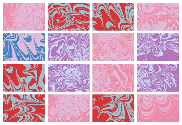 Uppsättning Abstrakta Bakgrunder Bläck Marmorering Texturer Handritade Marmorillustrationer Ebru Akvatiska — Stock vektor