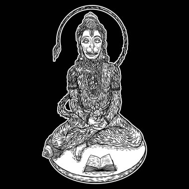 Dussehra 'daki Hindistan Navratri festivali için Lord Hanuman. Arka planda izole edilmiş. Vektör.