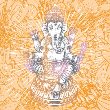 Lord Ganpati ya da Ganesha 'nın tasviri. Ganesh Chaturthi festivali Tanrı Ganesha 'nın doğumuna dua için. El çizimi klasik tasarım. 
