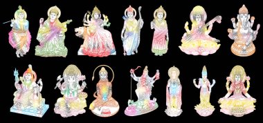 Ganesh Chaturthi veya Vinayaka ve Chavithi için Maha Shiwaratri veya Shivratri için Diwali ve Vasant Panchami kümesi Hint Festivaller için Tanrılara, Puja Dussehra Vijayadashami Navratri içinde. Vektör. 