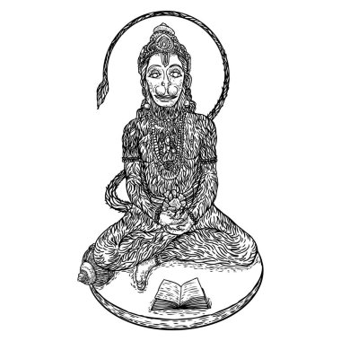 Dussehra 'daki Hindistan Navratri festivali için Lord Hanuman. Arka planda izole edilmiş. Vektör.