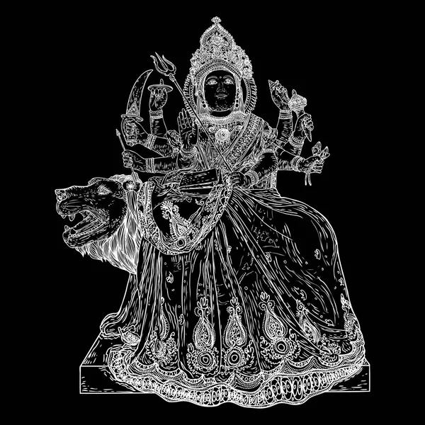 Tanrıça Durga, Mutlu Durga Puja Hindistan festivali için izole edilmiş bir resim çizdi. Vektör.