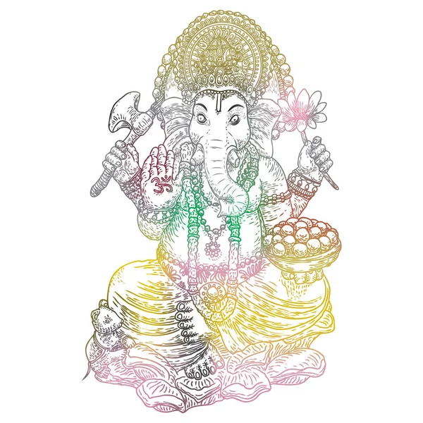 Lord Ganpati veya Ganesha. Elle çizilmiş. Vinayaka Chaturthi veya Vinayaka Chavithi Ganesha Doğum kutlama bir Hindu festivaldir. Klasik vizyon tasarım. Vektör.