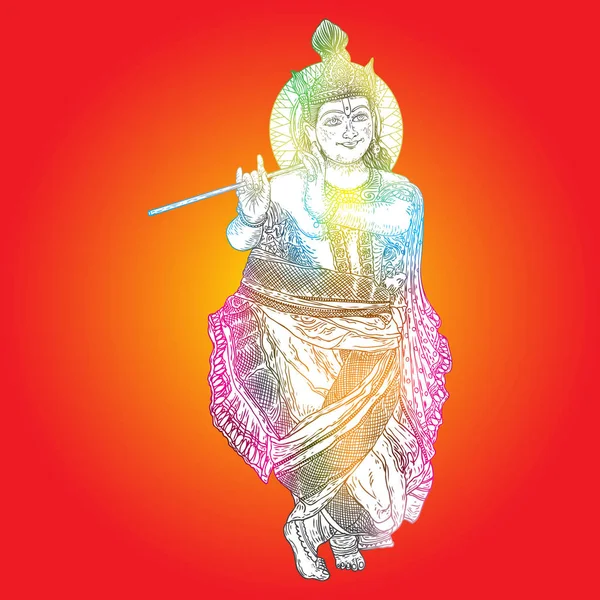Ręcznie Rysowane Ilustracja Lord Krishna Gra Flecie Janmashtami Szczęśliwy Wakacje — Wektor stockowy