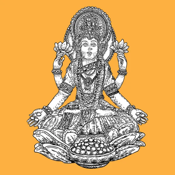 Lakshmi Una Diosa Hindú Vaisnava Riqueza Prosperidad Esposa Vishnu Símbolo — Vector de stock