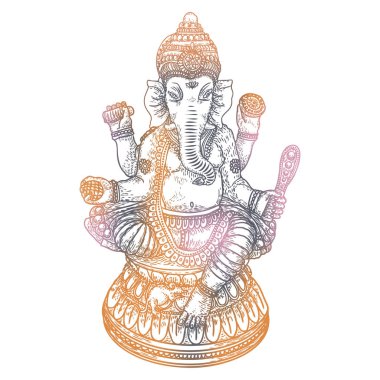 Lord Ganpati veya Ganesha. Elle çizilmiş. Vinayaka Chaturthi veya Vinayaka Chavithi Ganesha Doğum kutlama bir Hindu festivaldir. Klasik vizyon tasarım. Vektör.