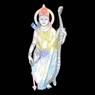 Tanrı Rama Klasik Hindistan tatil mutlu Dussehra Navratri kutlama için çizim. Arka plan üzerinde izole. Vektör.