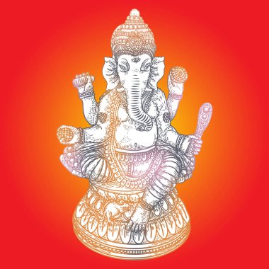 Lord Ganpati ya da Ganesha 'nın tasviri. Ganesh Chaturthi festivali Tanrı Ganesha 'nın doğumuna dua için. El çizimi klasik tasarım. 