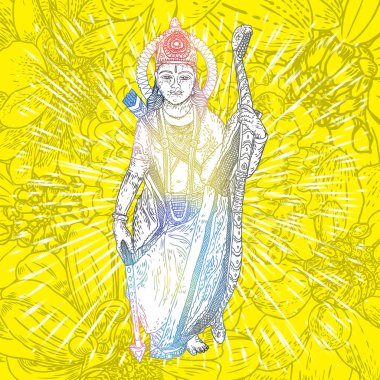 Tanrı Rama Klasik Hindistan tatil mutlu Dussehra Navratri kutlama için çizim. Arka plan üzerinde izole. Vektör.