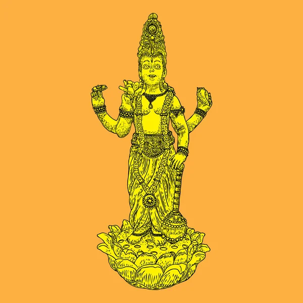 Lord Vishnu Sobre Lótus Dando Bênção Mão Desenhada Ilustração Visão — Vetor de Stock