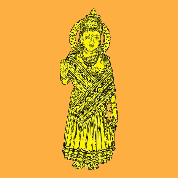 Devi Parvati Classique Traditionnel Hindou Divinité Dessin Main Vecteur — Image vectorielle