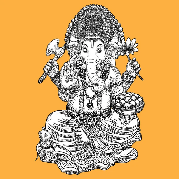 Illustration Dessinée Main Lord Ganpati Pour Fond Festival Ganesh Chaturthi — Image vectorielle