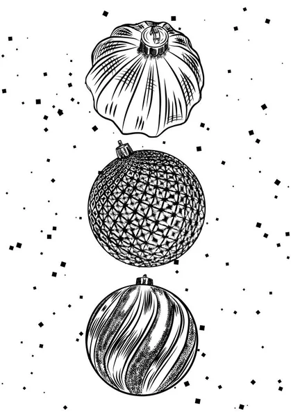 圣诞贺卡用手绘华丽的圣诞球与黑色的火花在白色的背景 现代假日概念为印刷品 — 图库矢量图片