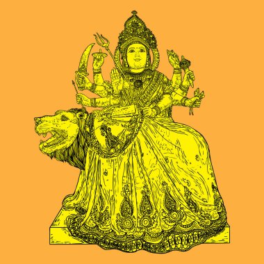 Hint Tanrıça Durga klasik heykel Dussehra Vijayadashami Navratri Hindistan'da Durga Puja tatil Festivali için. El izole tasarım çekilmiş. Vektör.